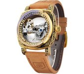 Reloj De Veanxin Pulsera Automático Con Escultura Cuadrada Para Hombre, Tótem Mecánico Retro, Esqueleto De Doble Cara, Hueco, Cuerda Automática