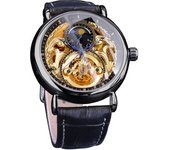 Reloj De Veanxin Pulsera Mecánico Retro Con Esqueleto De Viento Automático Para Hombre Con Fase Lunar Y Remolino