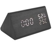 Reloj Despertador De Temperatura Y Humedad Con Pantalla Led De Madera