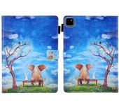 Funda De Cuero Con Estampado De Elefante Y Conejo Para Ipad Pro 11 (2024) Con Ranuras Para Tarjetas