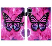Funda De Cuero Con Estampado De Flores Rojas Y Mariposas Rosas Para Ipad Pro 11 (2024) Con Ranuras Para Tarjetas