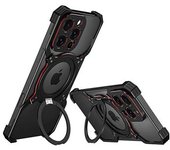 Funda Magnética De Metal Con Soporte Para Iphone 16 Pro, Color Negro Y Rojo
