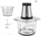 Triturador De Alimentos Eléctrico Con 3 Cuchillas, 500w, 2000ml, Plata, Akowi