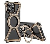 Funda Magnética Con Soporte Giratorio Y Parachoques De Metal Para Iphone 15 Pro Max-gold