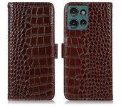 Funda Tipo Billetera De Piel De Vaca Auténtica Con Textura De Cocodrilo Para Motorola Edge 50 5g-brown