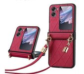 Funda Plegable Para Teléfono Oppo Find N2 Flip 5g Con Revestimiento De Cuero Impreso Y Correa Para El Hombro-red
