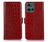 Funda Tipo Billetera De Piel De Vaca Auténtica Con Textura De Cocodrilo Para Motorola Edge 50 5g-red