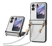 Funda Plegable Para Teléfono Oppo Find N2 Flip 5g Con Revestimiento De Cuero Impreso Y Correa Para El Hombro-white