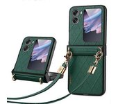 Funda Plegable Para Teléfono Oppo Find N2 Flip 5g Con Revestimiento De Cuero Impreso Y Correa Para El Hombro-green