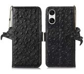 Funda Tipo Cartera Para Sony Xperia 10 Vi Con Bloqueo Rfid, Textura De Avestruz, Piel De Vaca Auténtica, Color Negro