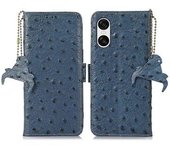 Funda Tipo Cartera Para Sony Xperia 10 Vi Con Bloqueo Rfid, Textura De Avestruz, Piel De Vaca Auténtica, Color Azul
