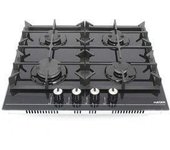 Placa De Gas Empotada - 60 Cm, 4 Boquillas, Vidrio Negro Templado