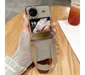 Funda Rígida Plegable Para Teléfono Con Purpurina Y Diamantes De Imitación Para Vivo X, Con Correa Para La Muñeca, Color Dorado