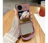 Funda Rígida Plegable Para Teléfono Con Purpurina Y Diamantes De Imitación Para Vivo X, Con Correa Para La Muñeca, Color Rosa Degradado