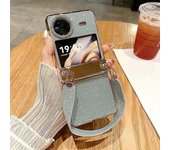 Funda Rígida Plegable Para Teléfono Con Purpurina Y Diamantes De Imitación Para Vivo X, Con Correa Para La Muñeca, Color Azul