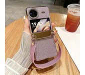 Funda Rígida Plegable Para Teléfono Vivo X Con Purpurina Y Diamantes De Imitación, Con Correa Para La Muñeca, Color Rosa