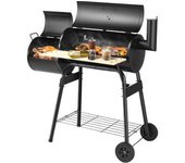 Barbacoa De Carbón, Parrilla De Carbón Con 2 Estantes, 2 Ruedas Y Termómetro Costway 116 X 61 X 106 Cm