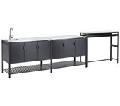 Conjunto De 2 Armarios De Cocina Y Mesa De Bar Para Exterior De Acero 3 Puertas Encimera De Acero Inoxidable Jardín Negro Con Fregadero Maenza - Negro