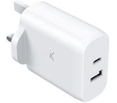Cargador De Red Ksix Gan 45 W, Pps, Power Delivery, Carga Ultra Rápida, Multipuerto 1 X Usb-c + 1 X Usb-a, Blanco