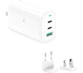Cargador De Red Multipuerto Ksix Gan 65w, Pps, Power Delivery, Carga Ultra Rápida, Conectores Us+ue+uk, Blanco