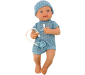 Muñeca Con Ropa Azul, Gorro, Chupete Y Manta.