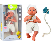 Muñeca Con Ropa Blanca Y Gris, Gorro, Chupete Y Manta.