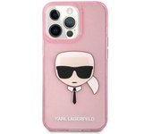 Funda Rígida Karl Lagerfeld Diseño Cara De Karl Para Apple Iphone 13 Pro Max Color Rosa Con Brillantina Klhcp13xkhtuglp