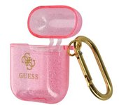 Funda Airpods De Acabado Purpurina Logotipo Guess En Relieve Negro