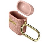 Funda Airpods Rígida Diseño Guess Logo Relieve Champán