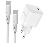 Muvit For Change Pack Cargador De Pared Tipo C Pd 30w + Cable Tipo C A Tipo C 3a 1,2m Blanco
