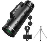 Monocular 12x50 Para Adultos Y Niños, Mini Telescopio Bak4 Prism, Fácil De Transportar, Con Soporte Para Teléfono Inteligente Y Trípode, Ad-black
