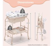 Costway Cambiador con Bañera Pañales Plegable y Portátil con Bandeja de Almacenamiento y 4 Ruedas Universales con Frenos Carga 35 kg Beige
