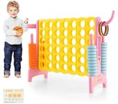 Costway Juego Conecta 4 Gigante Mega 4 para Niños y Adultos Juego de Exterior con Canasta Juego de Lanzamiento de Anillos 42 Piezas