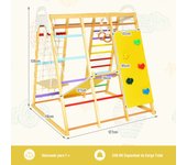 Costway Triángulo de Escalada Interior 8 en 1 Parque Infantil de Madera con Tobogán Columpio Barras Escalera de Cuerda Escalera Triangular