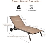 Costway Tumbona Regulable para Patio con Ruedas y Tejido de Secado Rápido Silla Reclinable en 6 Posiciones de Exterior Piscina Patio Jardín Marrón