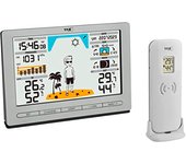 TFA Dostmann Estación meteorológica inalámbrica METEO JACK 35.1097.01, incluye transmisor exterior, con previsión meteorológica, presión atmosférica, fase lunar, reloj de radio, color plateado