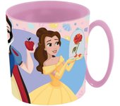 Taza de plástico rosa para niñas de la princesa Disney Jasmine Rapunzel, blanca como la nieve, Bella, para niñas, 350 ml, apta para microondas