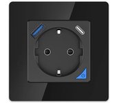 Extralink Enchufe USB de 230 V con 1 USB A y 1 USB C, enchufe WiFi con USB C y bloqueo parental, compatible con Tuya, Google Home, Siri, Amazon Alexa - Puertos USB, negro