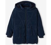 VERTBAUDET Chaqueta acolchada larga con capucha y forro de sherpa, niña azul oscuro estampado
