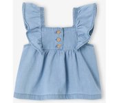 VERTBAUDET Blusa de manga corta con volantes para bebé de denim ligero denim bleached