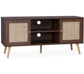 sweeek Mueble tv de caña trenzada, 120cm, madera oscura