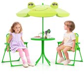 Costway Juego de Picnic para 3-6 Años Mesa de Actividad al Aire Libre con 2 Sillas Plegables y Sombrilla Ajustable en Altura
