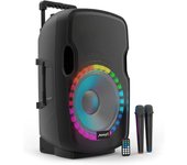 Audibax Denver 15 Malibu Altavoz Activo PA con Ruedas, Efectos LED y 2 Micrófonos Inalámbricos 15" 250W Negro
