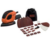 Black & Decker BEW230BC-QS Lijadora de Detalle Mouse 55W Hoja 110mm/cm2 con 15 Accesorios y Bolsa