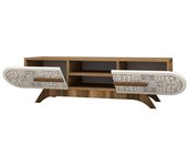 Dmora Mueble de televisión efecto madera nogal, blanco 145x37 h37 cm