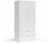 HOMN Armario ropero 2 puertas y 2 cajones color blanco, 81 cm ancho