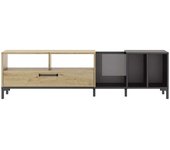 Diagone Mueble TV con almacenaje y vinilo efecto roble y negro L190cm