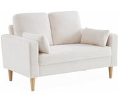 sweeek Sofá de tejido borreguito con patas de madera, 2 plazas, blanco