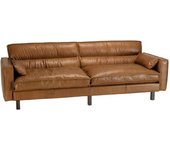 MACABANE Sofá vintage de 3 plazas en piel marrón camel, patas de madera