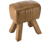 MACABANE Taburete acolchado de cuero marrón y patas de madera de mango